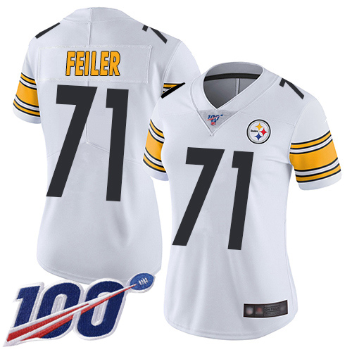 Women Pittsburgh Steelers Football #71 Limited White Matt Feiler Road 100th Season Vapor Untouchable Nike NFL Jersey->women nfl jersey->Women Jersey